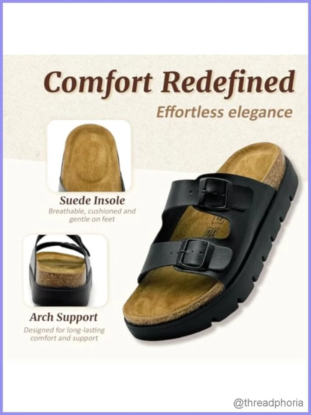 Genuine Leather Womens Sandals Arch Support Slides Adjustable Buckle Platform